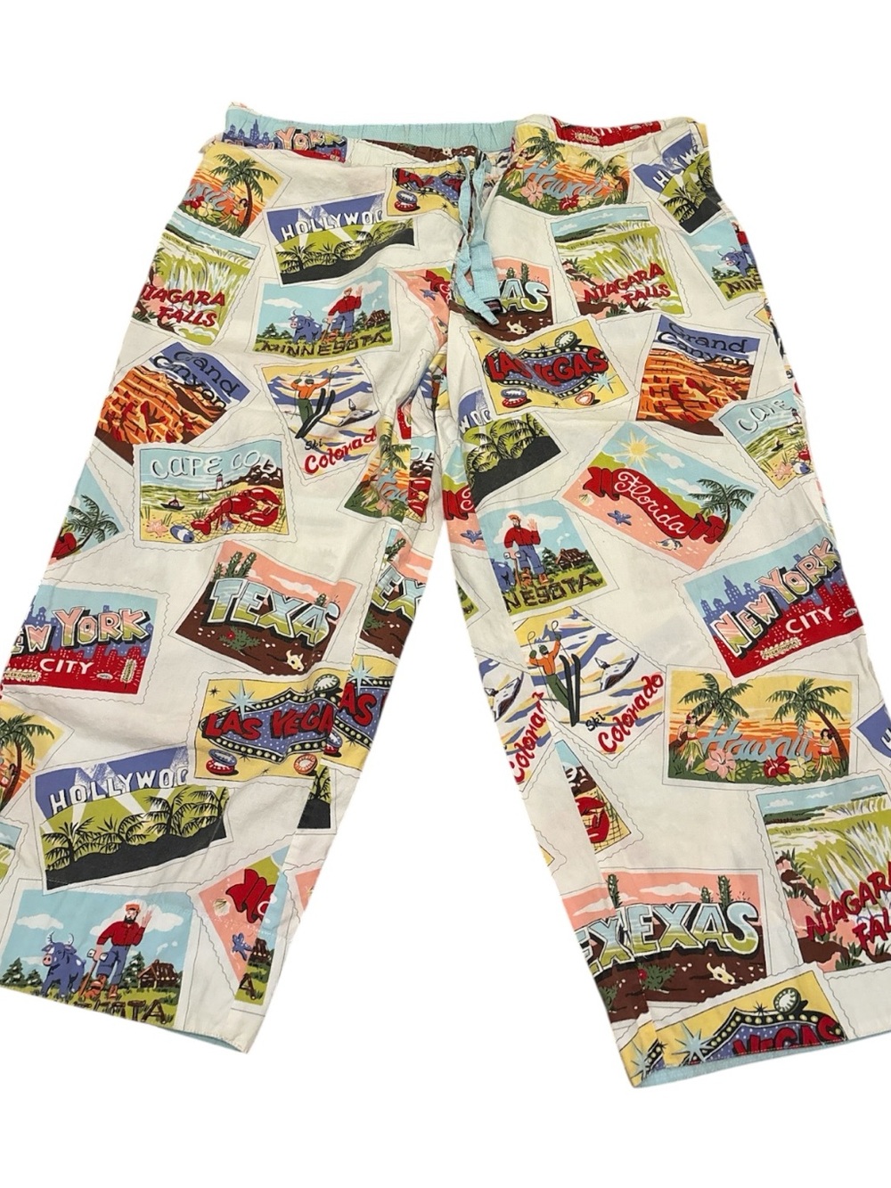 Nick & Nora Multicolor Travel Postcard Print Pajama Pants - White Base